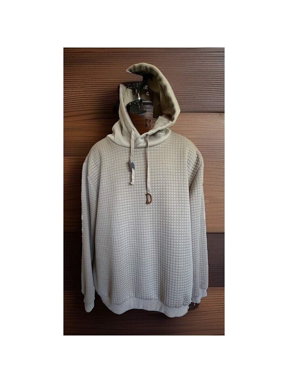 COOFANDY Men’s XXL Waffle Knit Hoodie Tan Pullover (A-16)